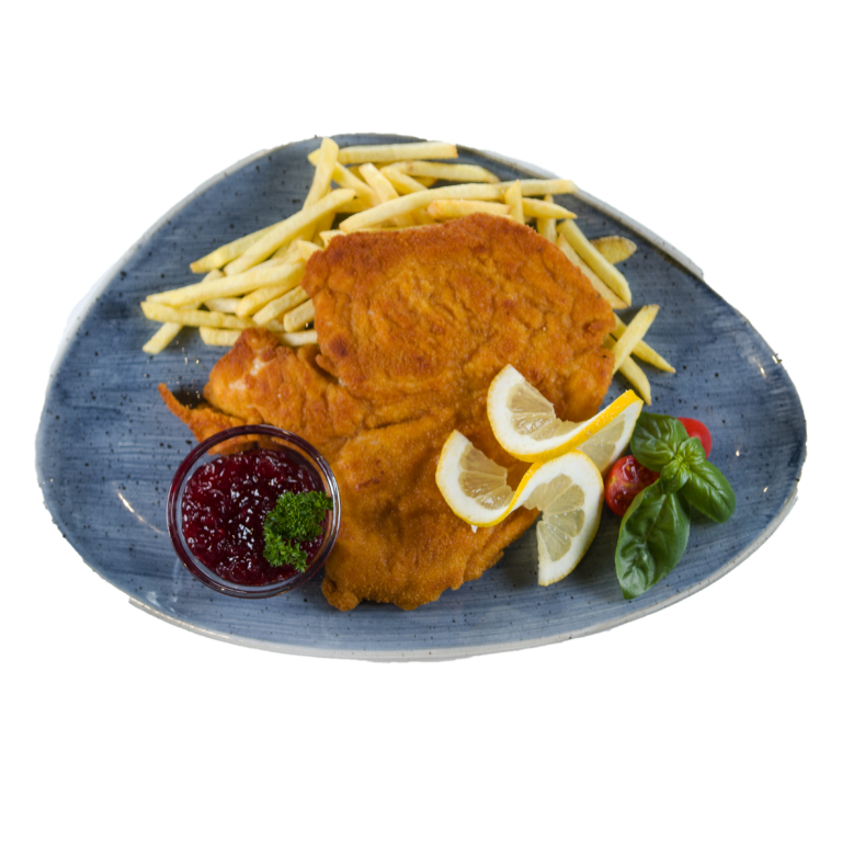 SCHNITZEL „WIENER ART“ MIT POMMES Bavariano BayrischItalienisches